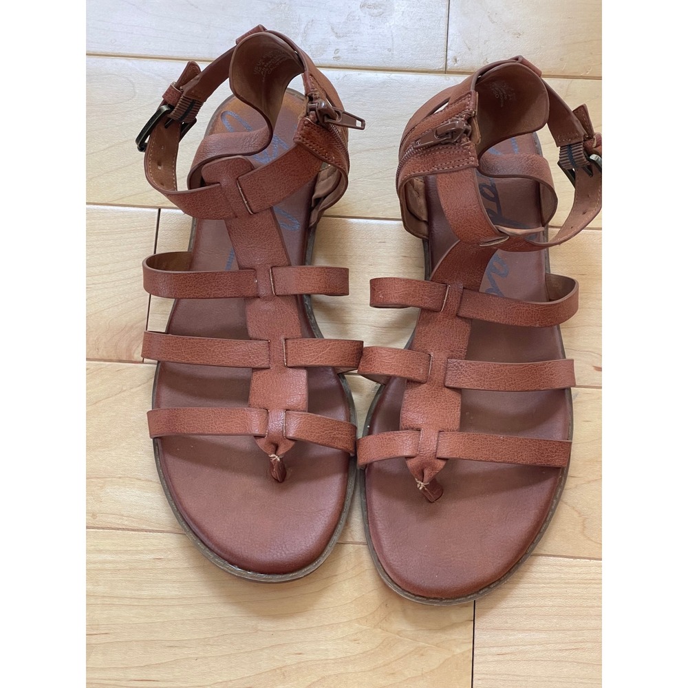 Zodiac Womens Gladiator Sandals Brown Strappy Flat Ankle Zip Buckle Shoes Size 7